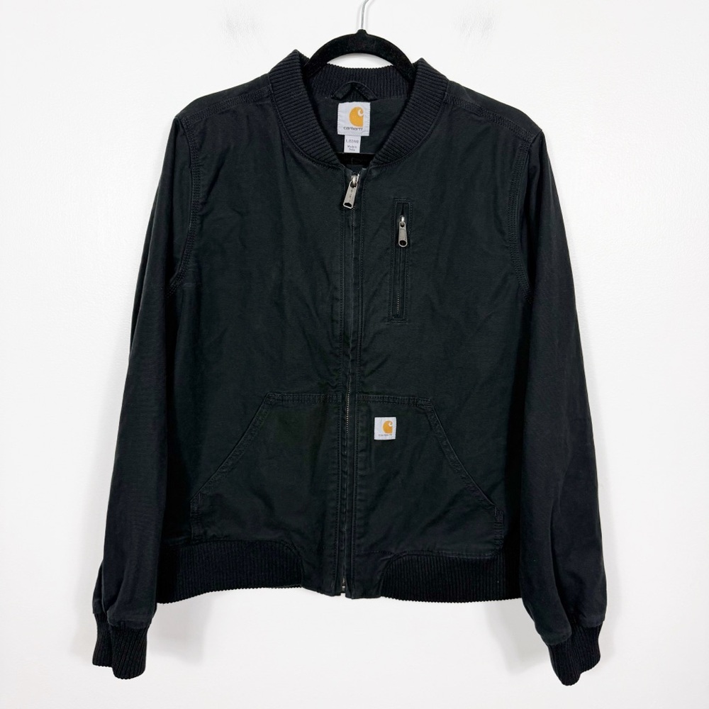 Carhartt Youth Boys Rugged Flex Canvas Bomber Black Jacket Size Large